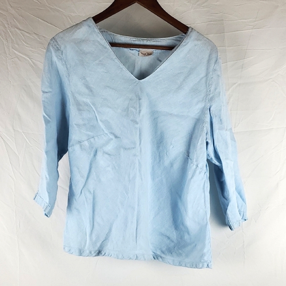 Match Point Light Blue Linen‎ Top